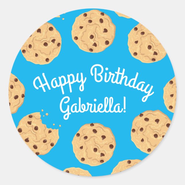 Adesivo Redondo Chip Cookies primeiro aniversario Festa Azul (Frente)