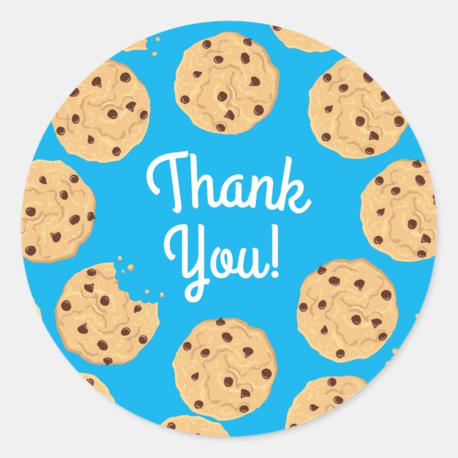 Adesivo Redondo Chip Cookies primeiro aniversario Festa Azul (Frente)