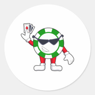 Adesivo Redondo Chip de pôquer com cartões Poker