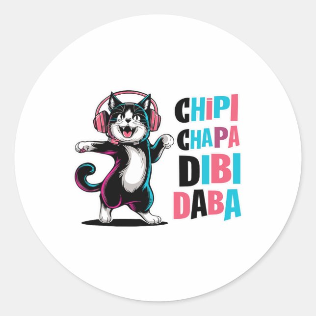 Adesivo Redondo Chipi Chapa Dibi Daba Cat Dancing (Frente)