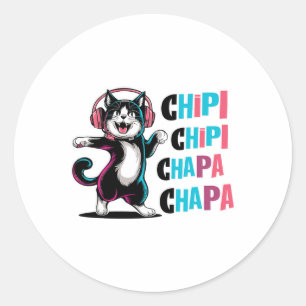 Adesivo Redondo Chipi Chipi Chapa Chapa Chapa Cartoon Dançante Cat