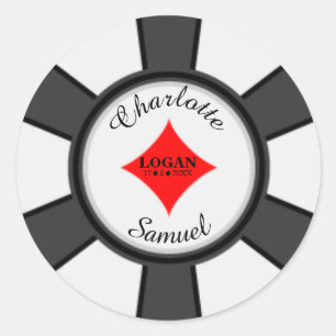 Adesivo Redondo Chips Poker   Vinheta redonda clássica de Casament