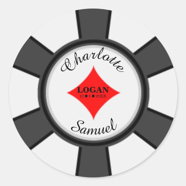 Adesivo Redondo Chips Poker | Vinheta redonda clássica de Casament (Frente)