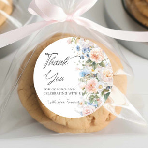 Adesivo Redondo Chique Blush Pastel Branco Azul Floral Chá de Bebê