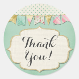 Adesivo Redondo Chique Boutique Bunting em rosa Obrigado