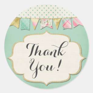 Adesivo Redondo Chique Boutique Bunting em rosa Obrigado