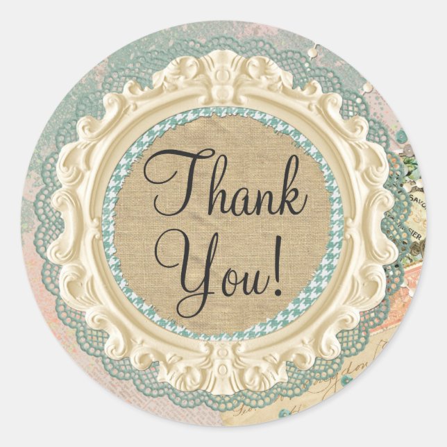 Adesivo Redondo Chique Frame Vintage Compro Obrigado (Frente)