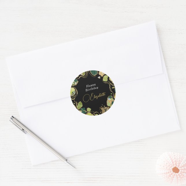 Adesivo Redondo Chique Ouro Falso Preto (Envelope)