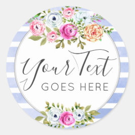 Adesivo Redondo Chique Rustic Floral Watercolor Modern Stripe