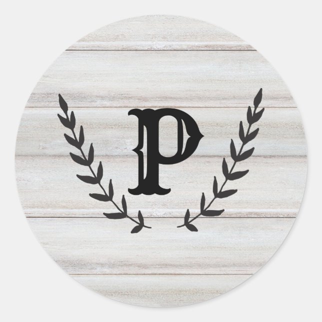 Adesivo Redondo Chique Rustic White Wood Laurel Wedding Favor (Frente)