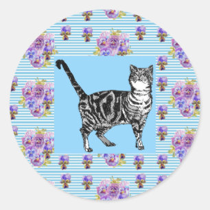 Adesivo Redondo Chique Tabby Cat Pastel Striker Sticker