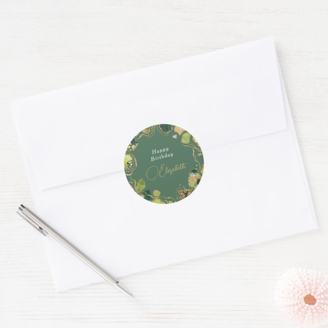 Adesivo Redondo Chique verde Ouro Falso (Envelope)