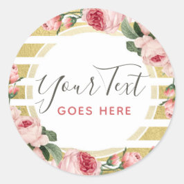 Adesivo Redondo Chique Vintage Rosas e faixas Douradas modernas