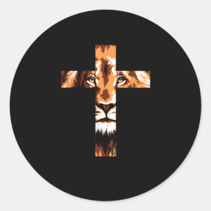 Adesivo Redondo Chirstian Cross Lion Judah Jesus Deus Fé