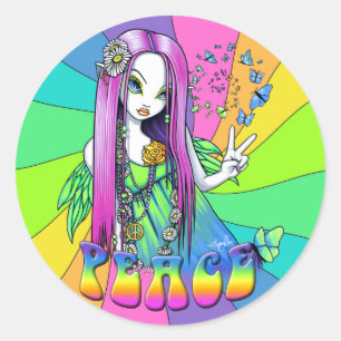 Adesivo Redondo "Chloe" Rainbow Peace Hippie Fairy Sticker