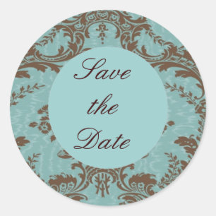 Adesivo Redondo Chocolate Aquamarinha Damask Save the Date