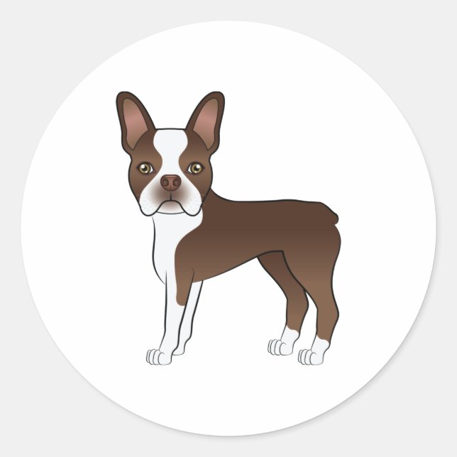 Adesivo Redondo Chocolate Brown Boston Terrier Cão de Cartografia  (Frente)