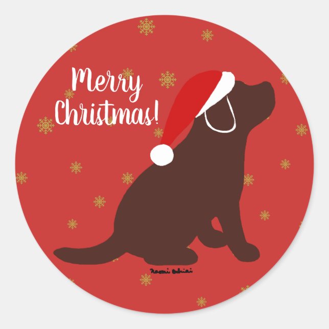Adesivo Redondo Chocolate de Natal Labrador Puppy (Frente)
