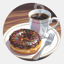 Adesivo Redondo Chocolate Frosted Donut and Coffee
