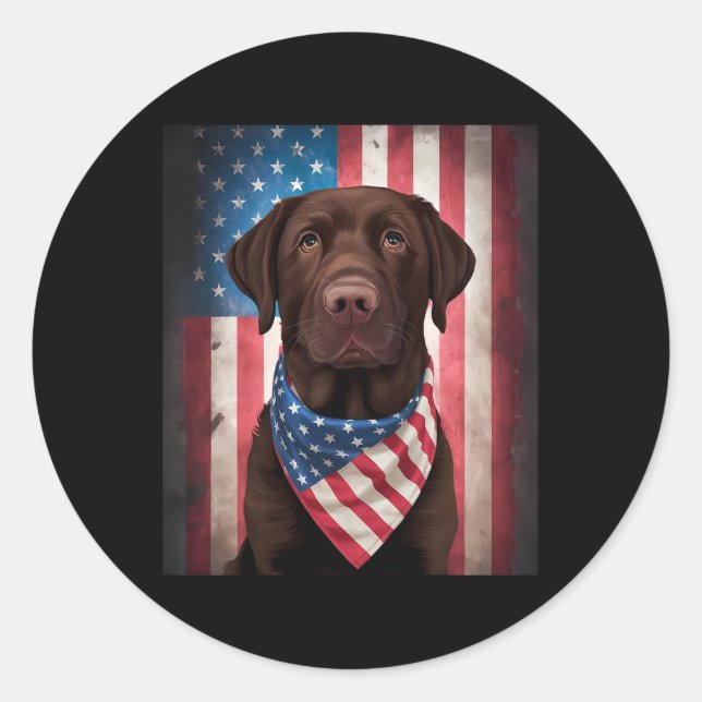 Adesivo Redondo Chocolate Labrador Americano Bandeira 4 De Julho C (Frente)