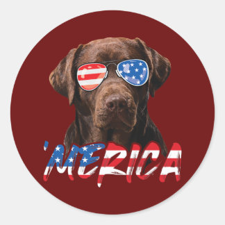 Adesivo Redondo Chocolate Labrador Americano Flag Lab Dog Lover