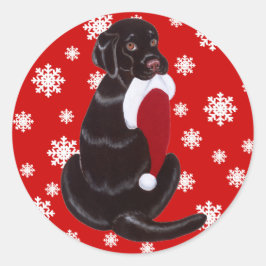 Adesivo Redondo Chocolate Labrador com floco de neve Santa Hat