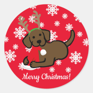 Adesivo Redondo Chocolate Labrador e desenhos animados do Natal do