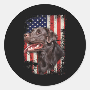 Adesivo Redondo Chocolate Labrador Labs Patriótico Bandeira Americ