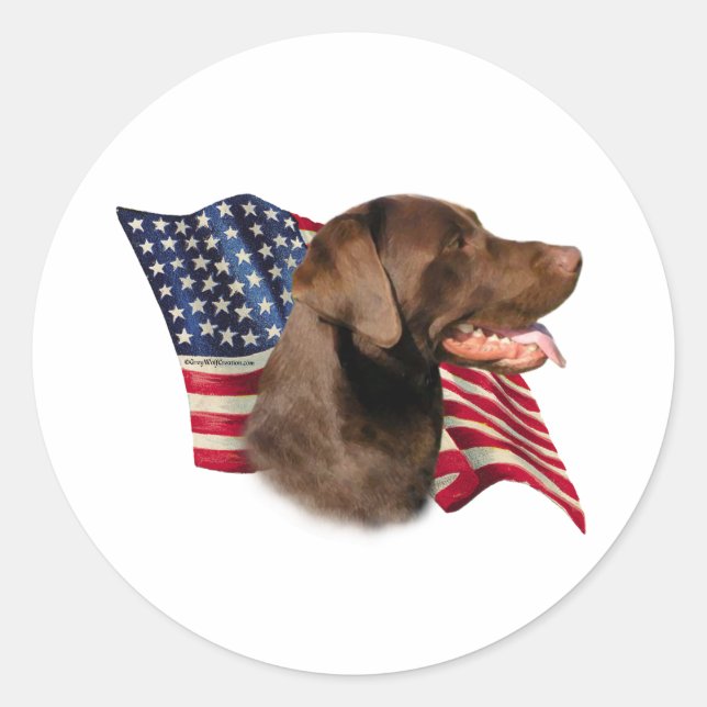 Adesivo Redondo Chocolate Labrador Retriever American Flag (Frente)