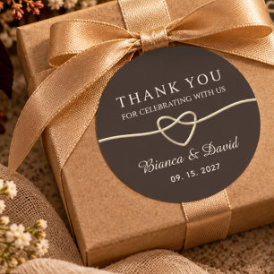 Adesivo Redondo Chocolate Marrom Ouro Coração Casamento Obrigado