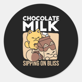 Adesivo Redondo Chocolate Milk Sipping on Bliss – Kawaii Cat Food