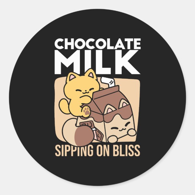 Adesivo Redondo Chocolate Milk Sipping on Bliss – Kawaii Cat Food  (Frente)