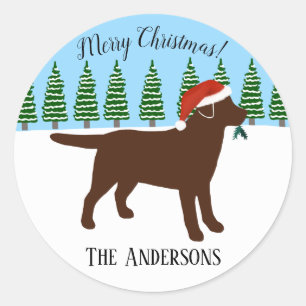 Adesivo Redondo Chocolate Natal Labrador Santa Hat