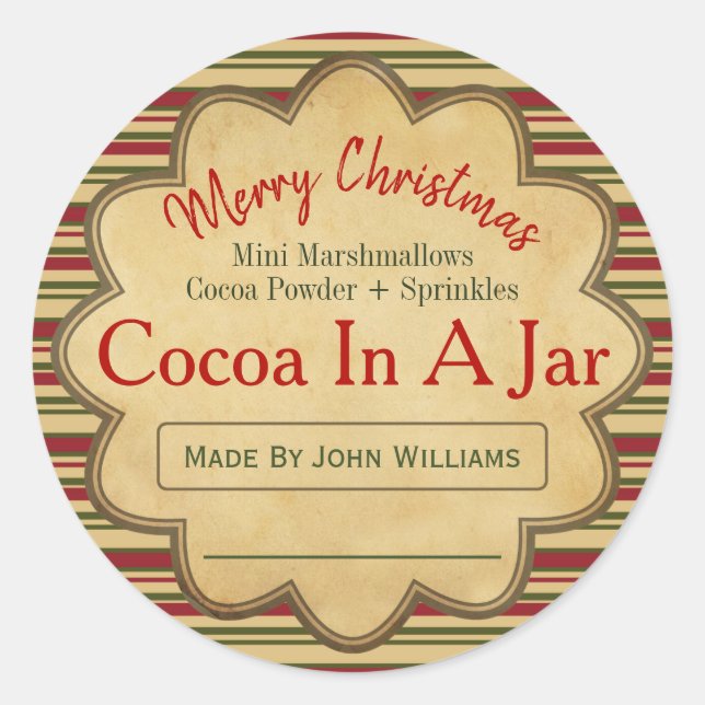 Adesivo Redondo Chocolate Quente De Cacau De Natal Em Um Jar Ideia (Frente)