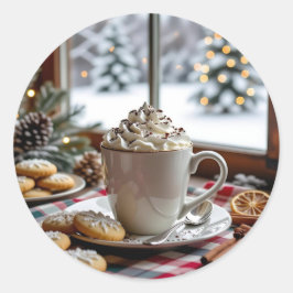 Adesivo Redondo Chocolate Quente e Biscoitos de Açúcar Natal Festi