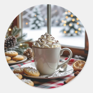 Adesivo Redondo Chocolate Quente e Biscoitos de Açúcar Natal Festi