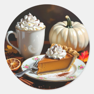 Adesivo Redondo Chocolate quente, torta de abóbora e outono de esp