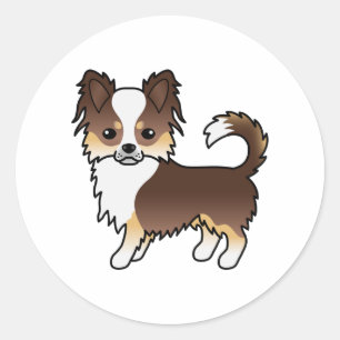 Adesivo Redondo Chocolate Tricolor Longo Casaco Chihuahua Cartoon 