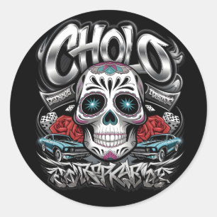 Adesivo Redondo Cholo Sugar Skull Cinco de Mayo Art