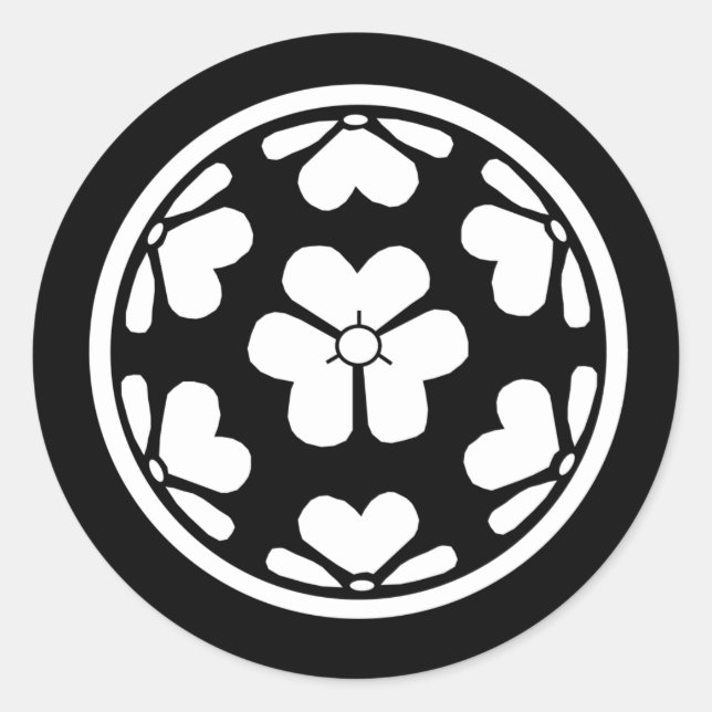 Adesivo Redondo Chosokabe Mon Japonês Samurai Clan (Frente)