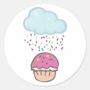 Adesivo Redondo Chovendo Confeitos no Cupcake