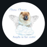 Adesivo Redondo Chow Chow Angel - Sticker<br><div class="desc">Quem é o anjo em sua vida? Você sabe que seu Chow é um anjo com pelo. Mostre o seu anjo com as nossas 'Chow Chows' - anjos em design de casaco de pelo em um chaveiro,  barba,  mouse pad,  ímã,  caneca,  t-shirt e muito mais</div>