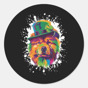 Adesivo Redondo Chow Chow Dog Head Irish Funny Dia de São Patrício