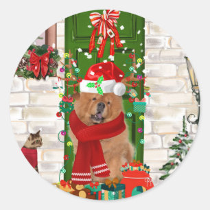 Adesivo Redondo Chow Chow Dog Natal