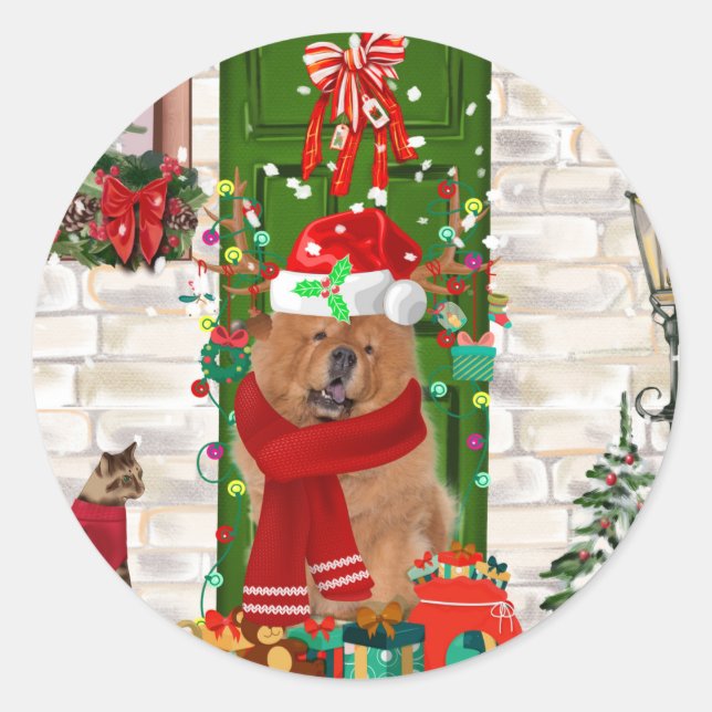 Adesivo Redondo Chow Chow Dog Natal (Frente)