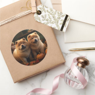 Adesivo Redondo Chow Chow Puppy Autumn Delight Pumpkin
