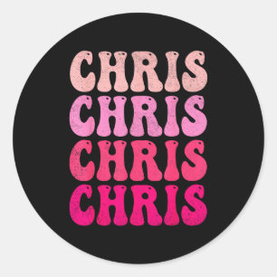 Adesivo Redondo Chris Groovy Primeiro Nome D Eu Amo Chris Camiseta