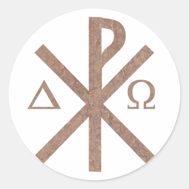 Adesivo Redondo Chrisme Alpha Omega aqui. (Frente)