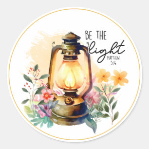 Adesivo Redondo Christian Be the Light Floral Lamp Matthew 5 : 14