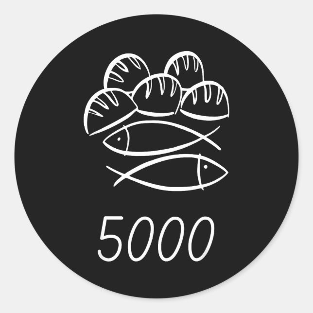 Adesivo Redondo Christian Bible Jesus 2 Fishes 5 Breads Feed 5000  (Frente)